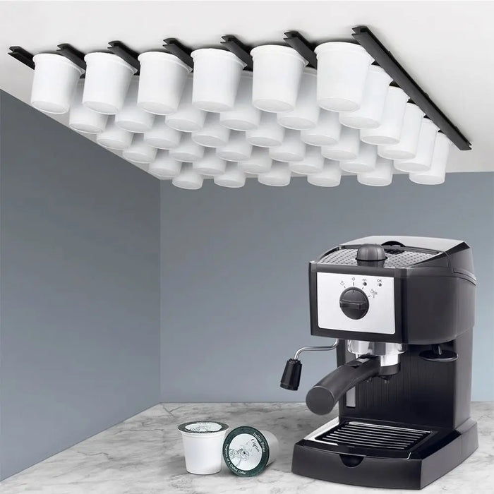 Universal Coffee Capsule Holder – 10 Adhesive Strips for K‑Cup, Nespresso, Dolce Gusto