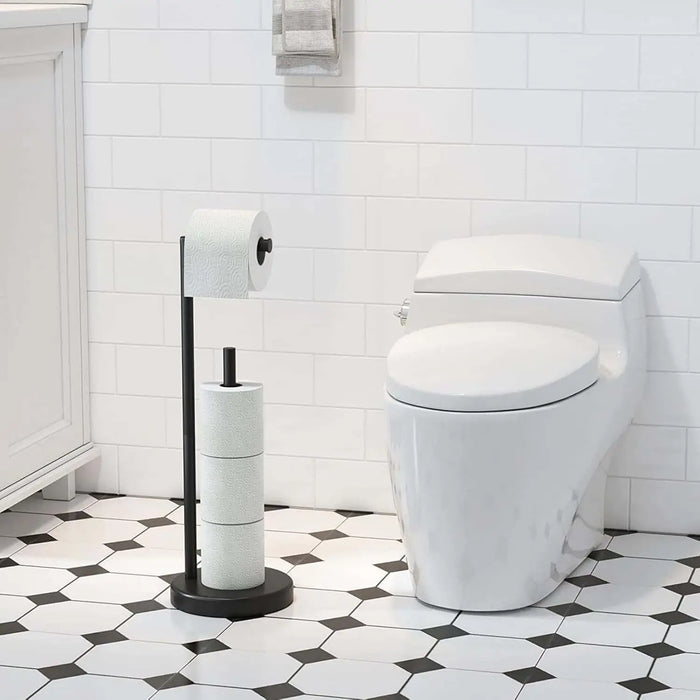Stainless Steel Freestanding Toilet Roll Holder, Black – Standing Holder with 4‑Roll Storage