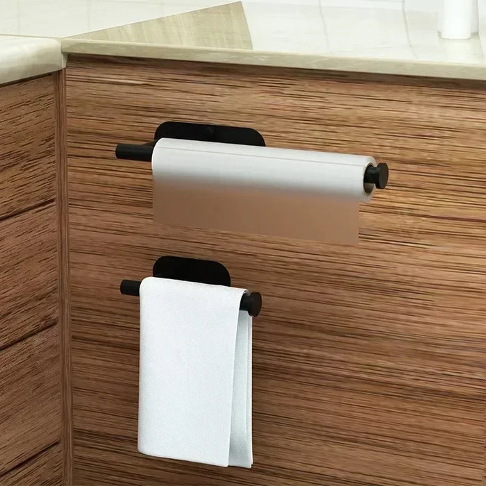 Adhesive Paper Towel & Toilet Roll Holder — ABS Plastic, 33cm, Black (Pack of 2)