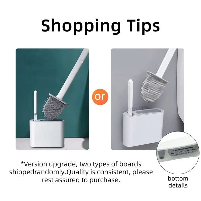 Silicone Toilet Brush Set — Flat Flexible Head with Wall-Mounted Holder