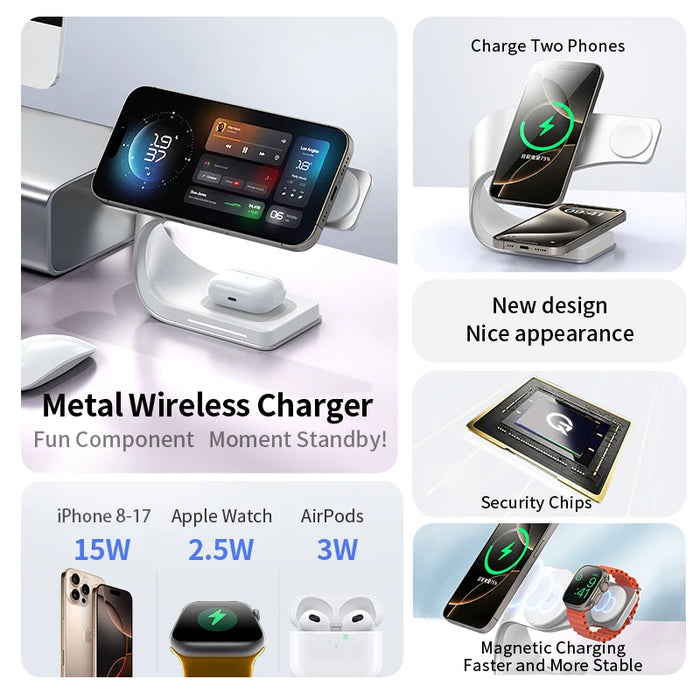 4-in-1 Magnetic 15W Metal Wireless Charging Station – Phone, Watch & Earbuds