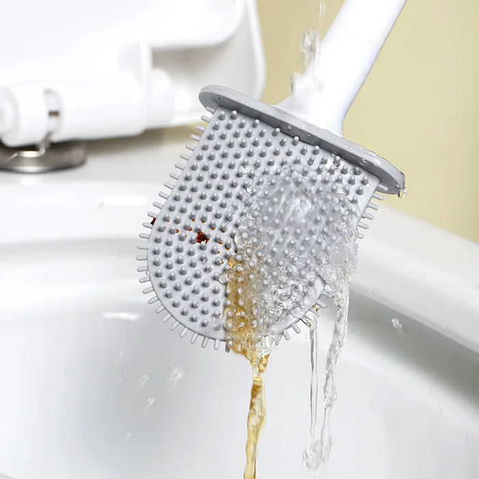 Mini Silicone Toilet Brush — Detachable Pole & Drip-Proof Holder