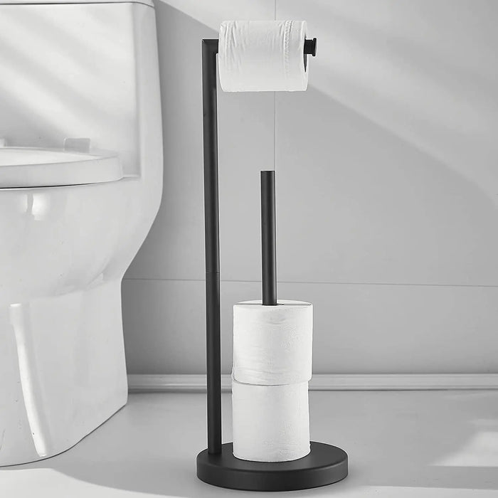 Stainless Steel Freestanding Toilet Roll Holder, Black – Standing Holder with 4‑Roll Storage