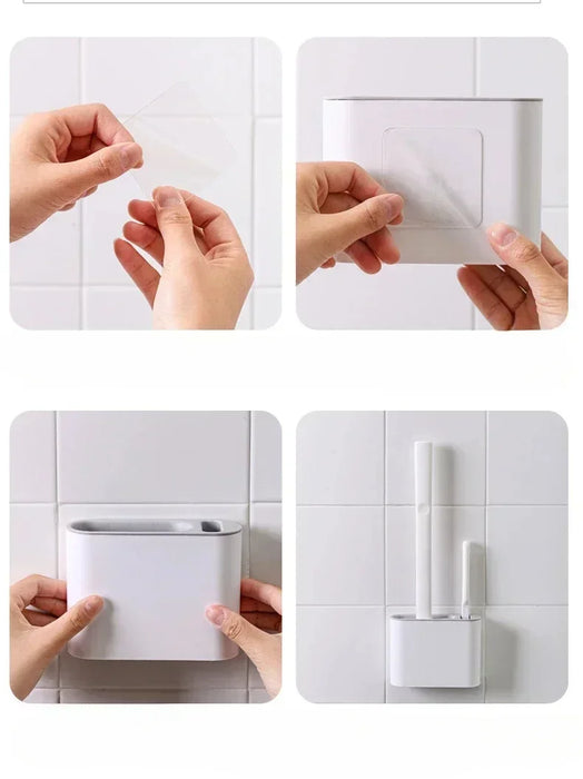 Silicone Toilet Brush with Flat Flexible Head and Wall-Mounted Holder