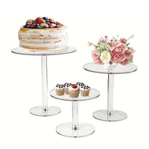 Transparent Acrylic Round Cake Stand for Desserts, Cupcakes & Events — 15/18.7/22.5cm