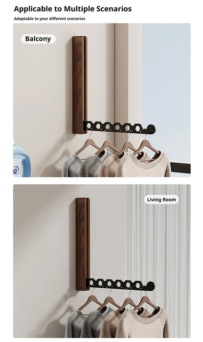 Wood Wall-Mounted Clothes Hanger — Foldable, Space-Saving Drying Rack