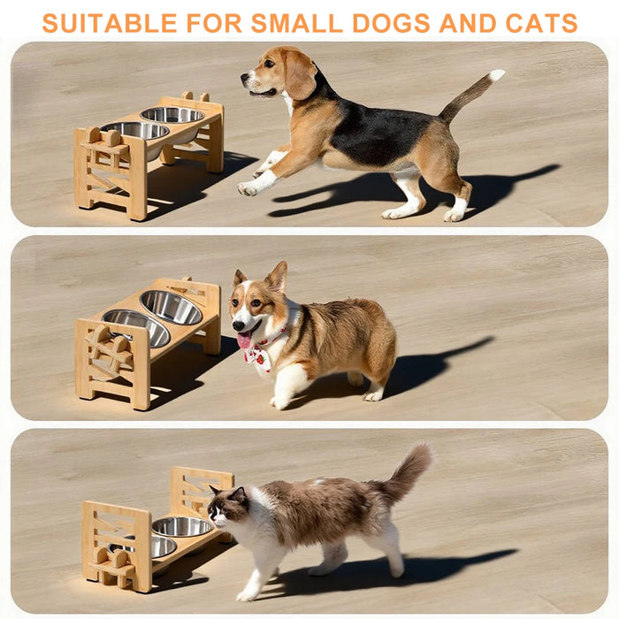 Adjustable Elevated Pet Feeder with 2 Stainless Steel Bowls – 6 Heights, 15° Tilt