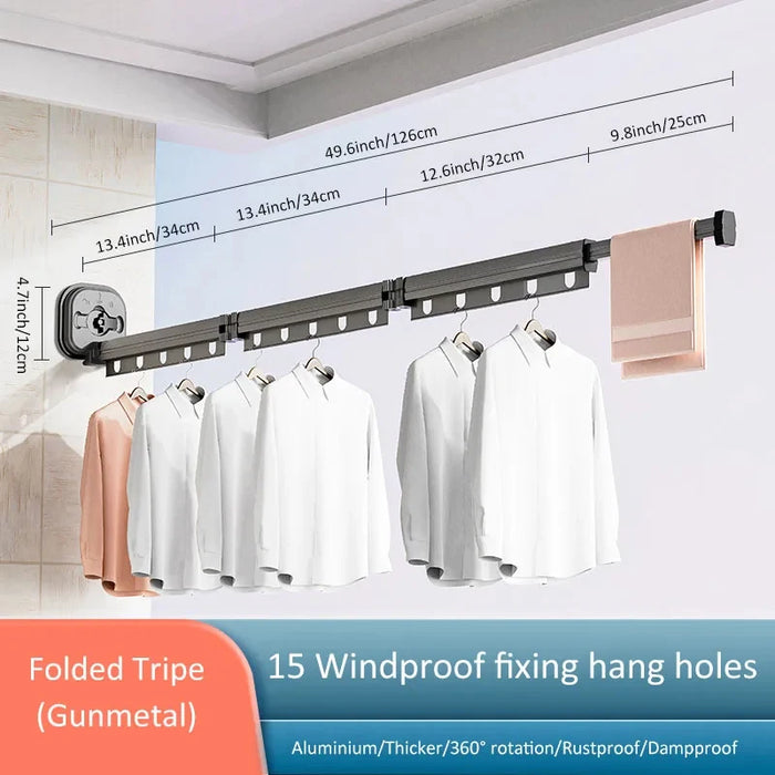 Retractable Wall-Mounted Clothes Drying Rack — Foldable Aluminium, Space-Saving