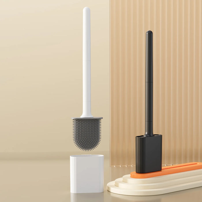 Mini Silicone Toilet Brush with Anti‑Drip Base — Flexible Soft Bristles, Quick‑Dry Holder