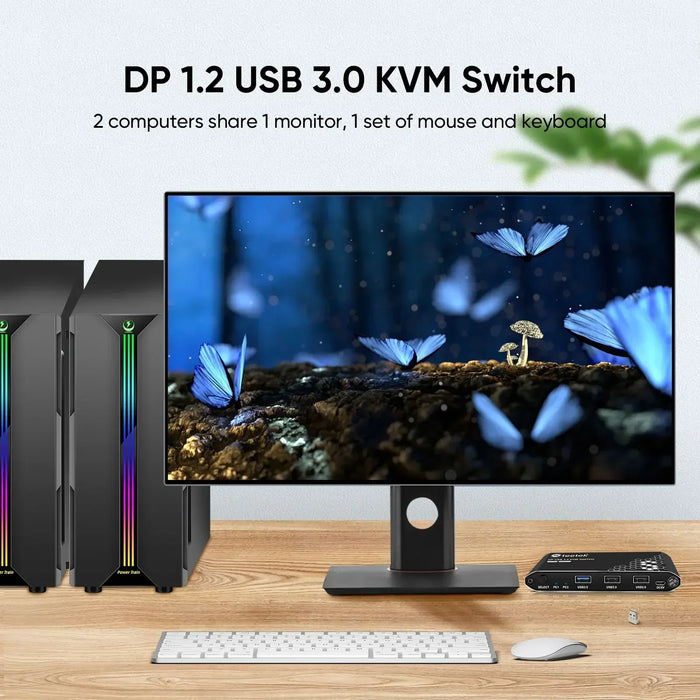 DP KVM Switch 2-Port — 4K@60Hz, HDCP 2.2, USB 3.0, USB Cables Included