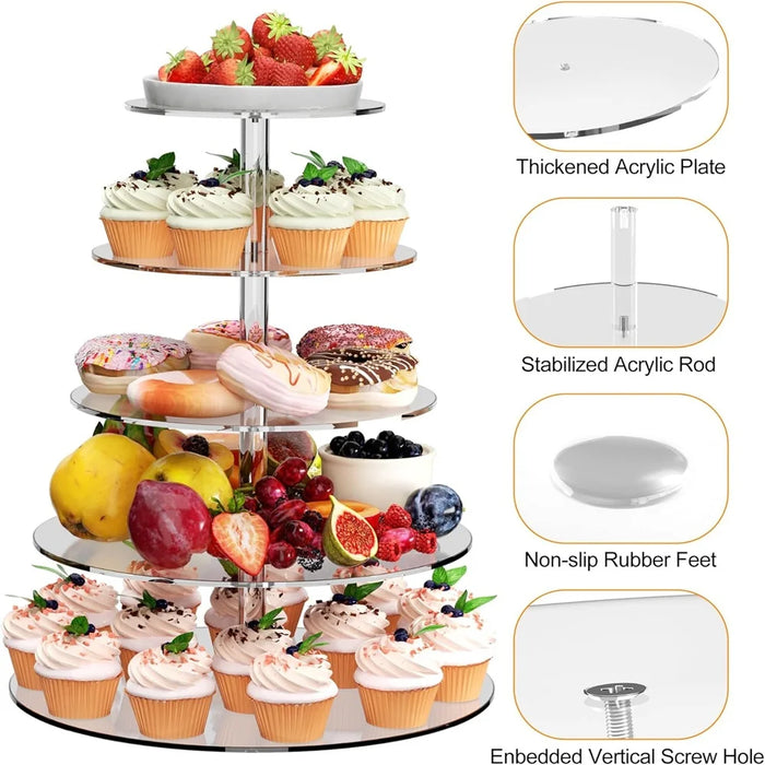 Clear Acrylic Round Cupcake Stand — 3/4/5 Tier Dessert Display for Wedding, Birthday & Christmas