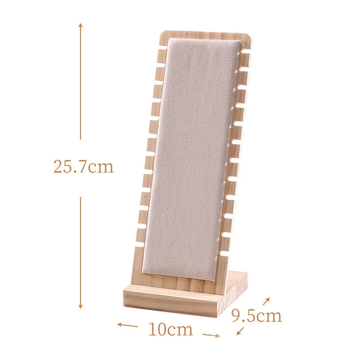 Wood Jewellery Display Stand — Large Necklace & Bracelet Rack with Faux Suede Interior
