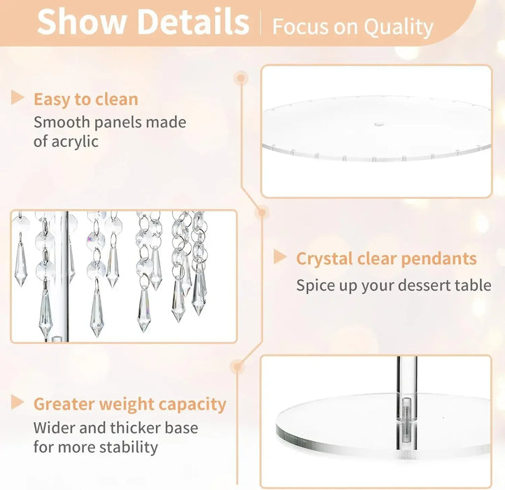 Acrylic Circular Cake & Cupcake Display Stand with Crystal Chandelier for Weddings & Parties
