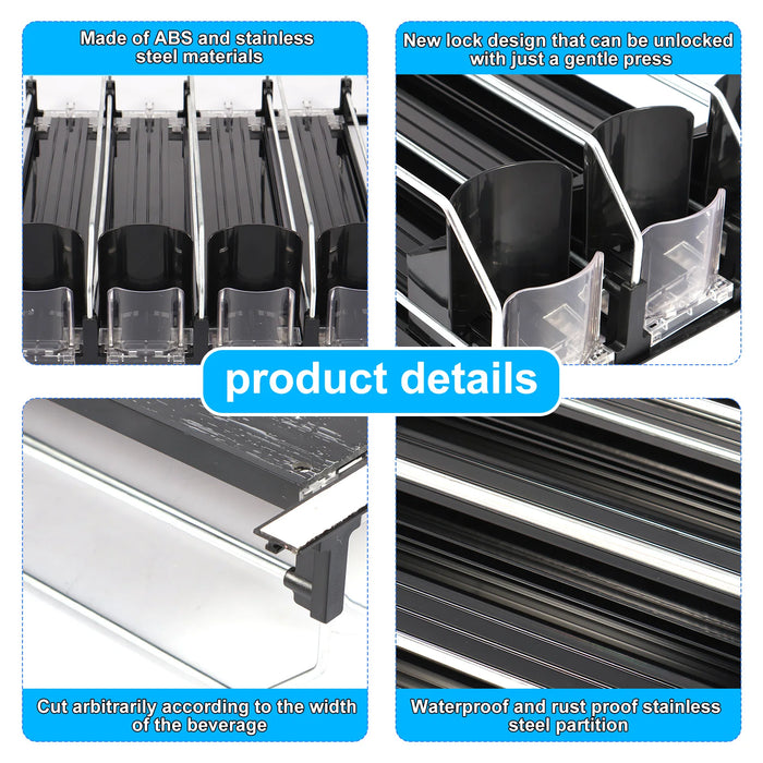 Fridge Drink Organiser — Self‑Sliding Can Dispenser with Locking Design, 3 Rows, Adjustable Width