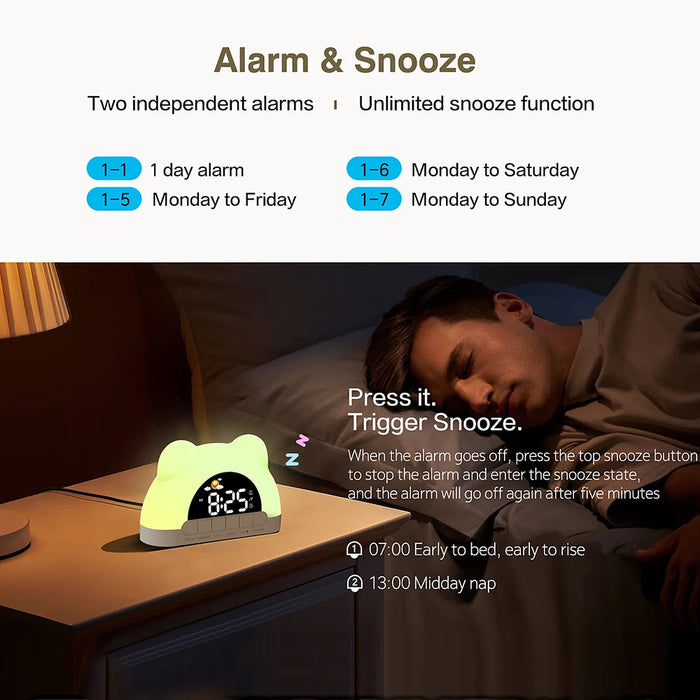 Bear-Shaped Sunrise Alarm Clock — Digital Wake-up Light & Colour Night Light