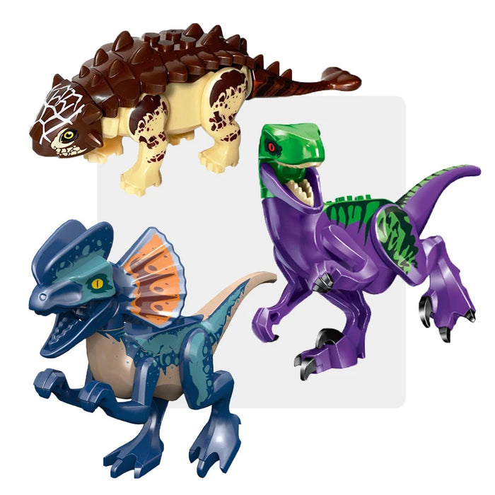 Jurassic Dinosaur Building Blocks - Velociraptor, Triceratops, Indominus & T‑Rex Models