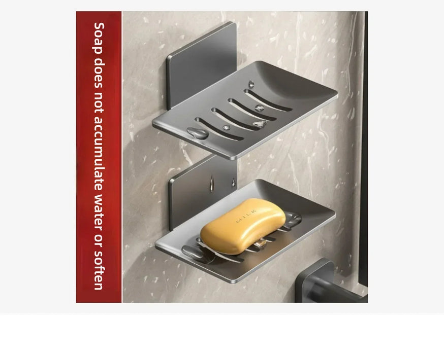 No-Drill Wall-Mounted Space Aluminium Soap Rack — Single or 3-Pack, Black/Grey/White