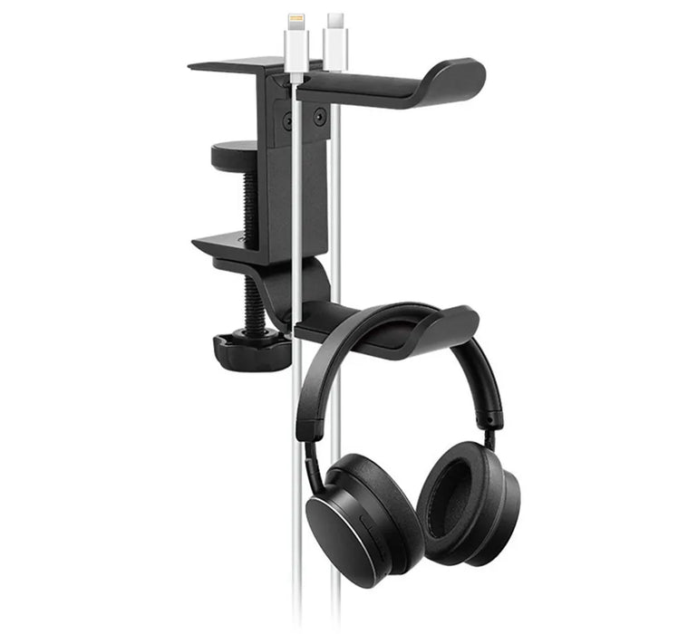 PC Gaming Aluminium Dual Headset Stand — Under-Desk Clamp with Adjustable Rotating Arm