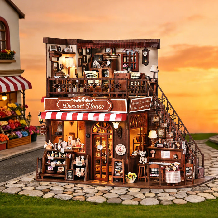 Cute Cake Shop 3D Wooden Book Nook Kit — DIY Miniature Bookshelf Dollhouse Bookend