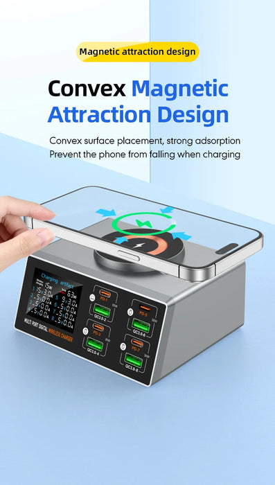 140W 8‑Port GaN Fast Charger Station with Qi2 Wireless Pad — Travel & Home