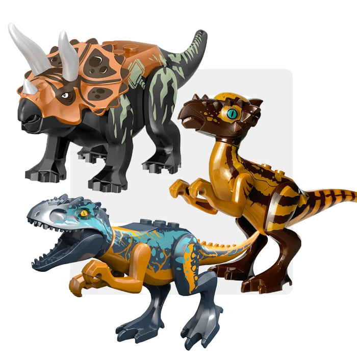 Jurassic Dinosaur Building Blocks - Velociraptor, Triceratops, Indominus & T‑Rex Models