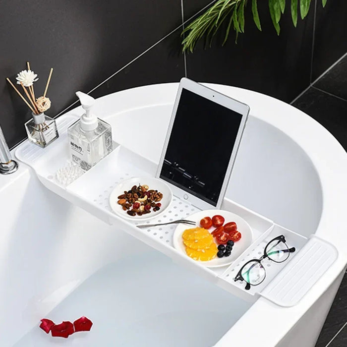 Retractable Bathtub Storage Rack — Expandable Bath Tray & Towel Shelf