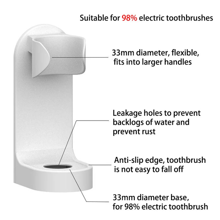 Wall-Mounted Electric Toothbrush Holder — Traceless ABS Stand, Fits Most Electric Brushes