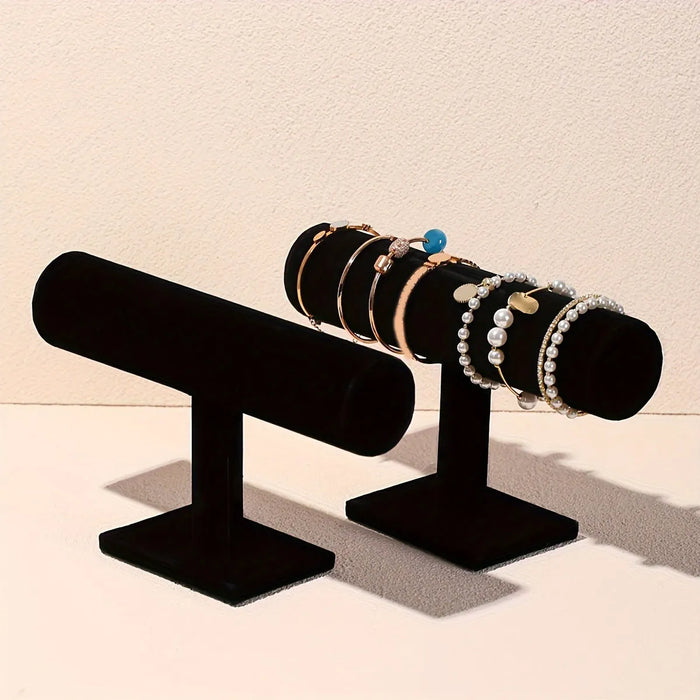 T-shaped Jewellery & Watch Display Stand — Velvet Bracelet Holder (Black/Grey)