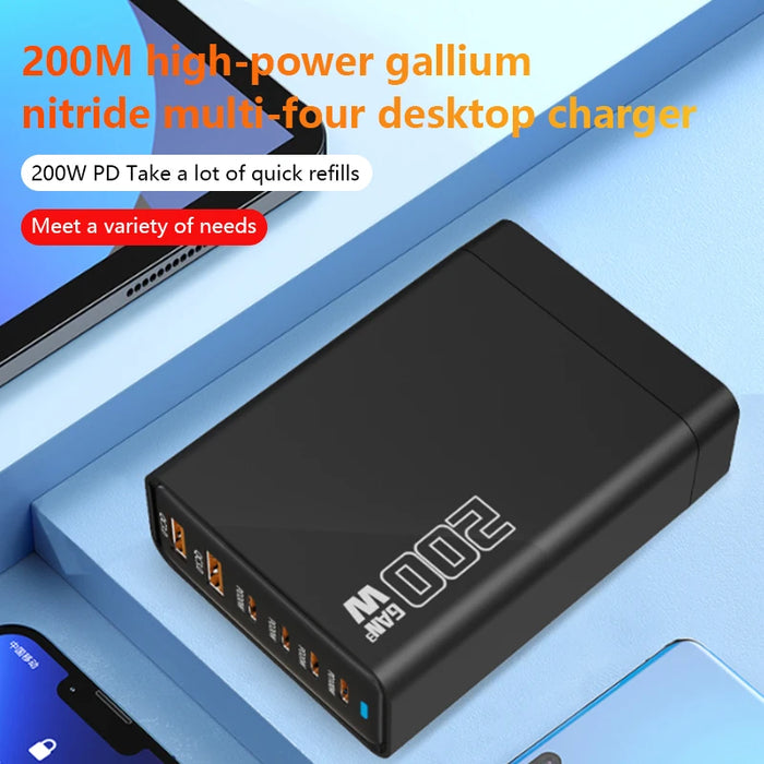 200W GaN 5‑Port USB‑C Fast Charger — Desktop Hub for MacBook Pro/Air & iPad Pro