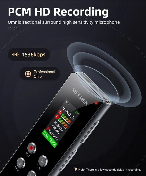 64GB Digital Voice Recorder — Voice‑activated PCM HD, USB‑C, 1536kbps