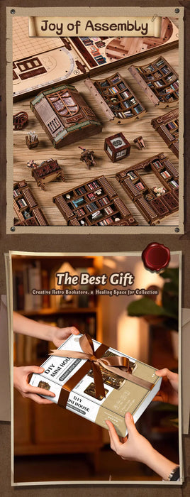 Retro Dreamy 3D Wooden Miniature House Kit — DIY Bookshelf Insert
