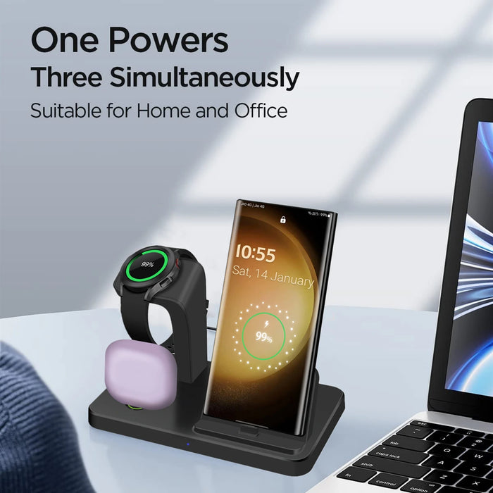 3-in-1 Type-C Wireless Charging Dock for Samsung Galaxy Phones, Watch & Buds