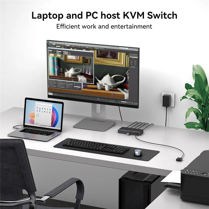 USB-C Thunderbolt HDMI KVM Switch — 2‑Port, 4K@60Hz & 2K@120Hz, 100W PD, 1 Monitor for 2 PCs