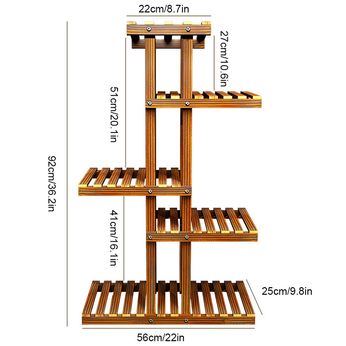5-Tier Wooden Plant Stand — 36in (92×56×25cm), Holds 6 Pots