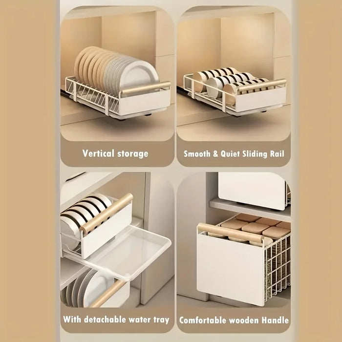 Space-Saving Pull-Out Kitchen Organiser — Plate, Bowl & Spice Rack