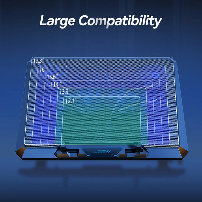 Laptop Cooling Pad with 12 Quiet Fans — 12–17.3‑inch Cooler Stand with Dual USB & Phone Holder