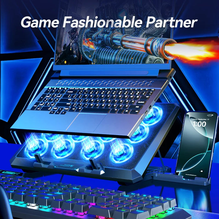 Laptop Cooling Pad with 12 Quiet Fans — 12–17.3‑inch Cooler Stand with Dual USB & Phone Holder