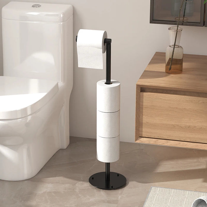 Foldable Floor-Standing Toilet Roll Holder with Reinforced Base, Standalone Dispenser