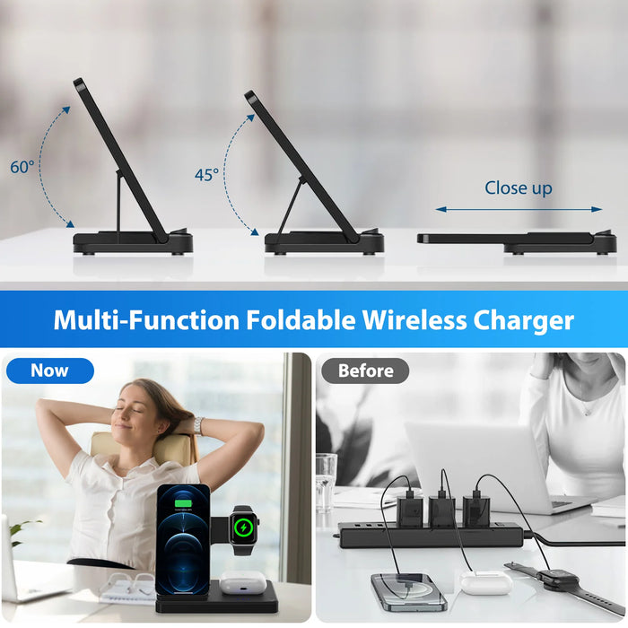 3-in-1 Magnetic Foldable Wireless Charger — 18W Fast Charge for iPhone, iWatch & AirPods