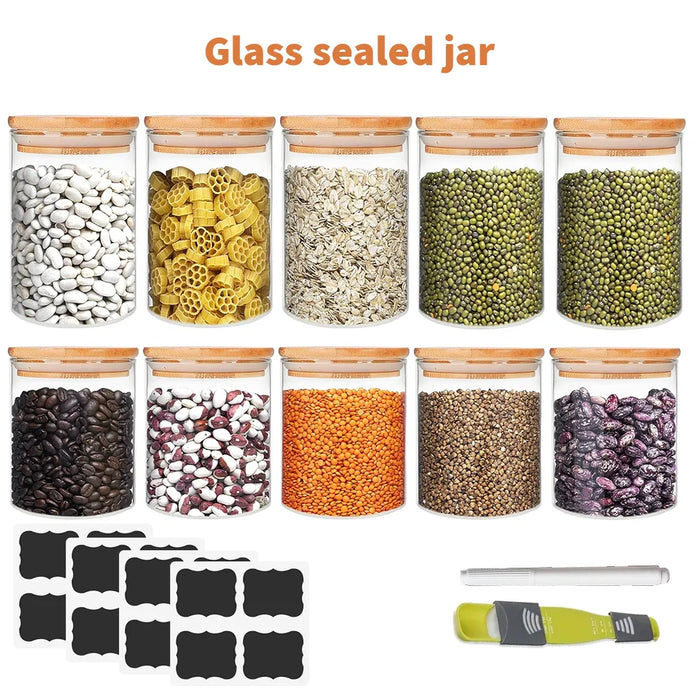 10-Piece Glass Pantry Jar Set with Bamboo Lids — 5×350ml & 5×250ml