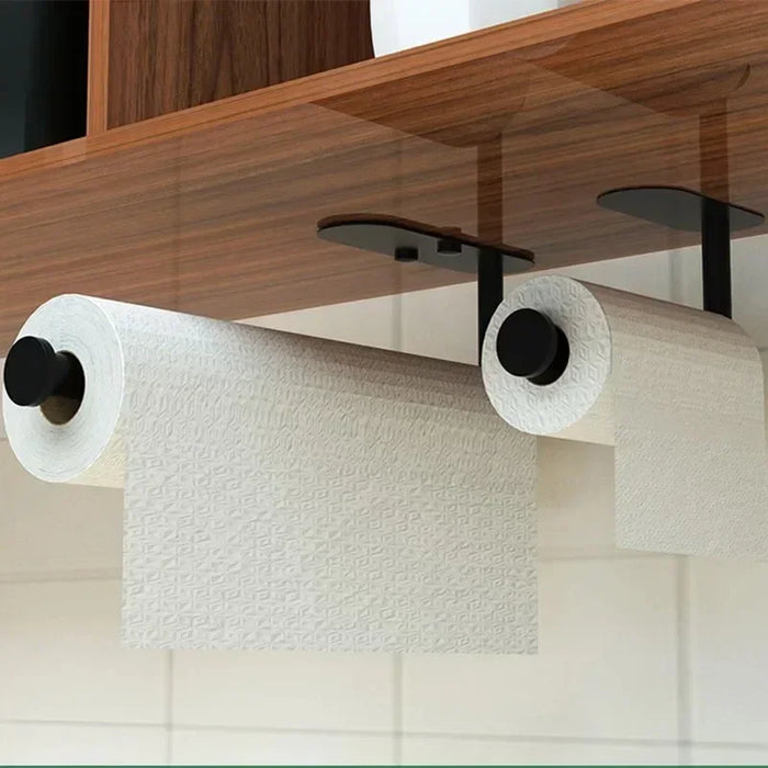 Adhesive Paper Towel & Toilet Roll Holder — ABS Plastic, 33cm, Black (Pack of 2)