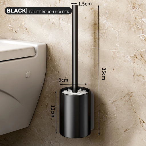 Long‑Handle Aluminium Toilet Brush with Wall‑Mounted Holder — White, Grey or Black