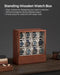 12-Slot Wooden Watch Display Case with Drawers — Coffee Brown