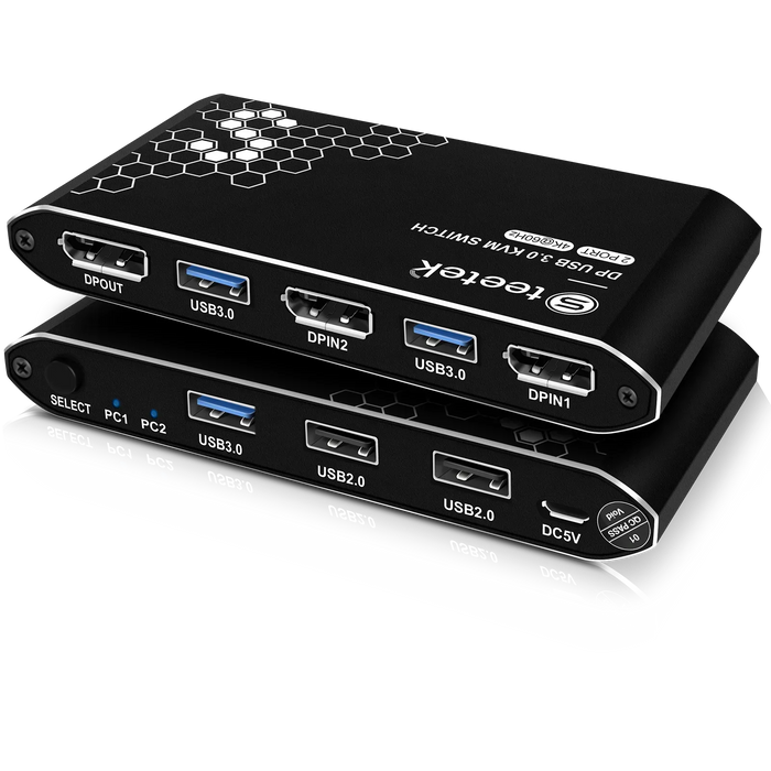 DP KVM Switch 2-Port — 4K@60Hz, HDCP 2.2, USB 3.0, USB Cables Included