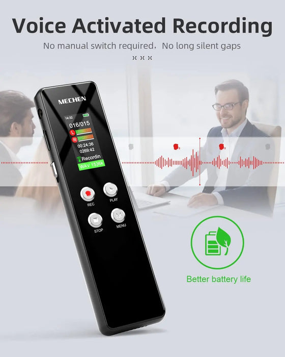 64GB Digital Voice Recorder — Voice‑activated PCM HD, USB‑C, 1536kbps