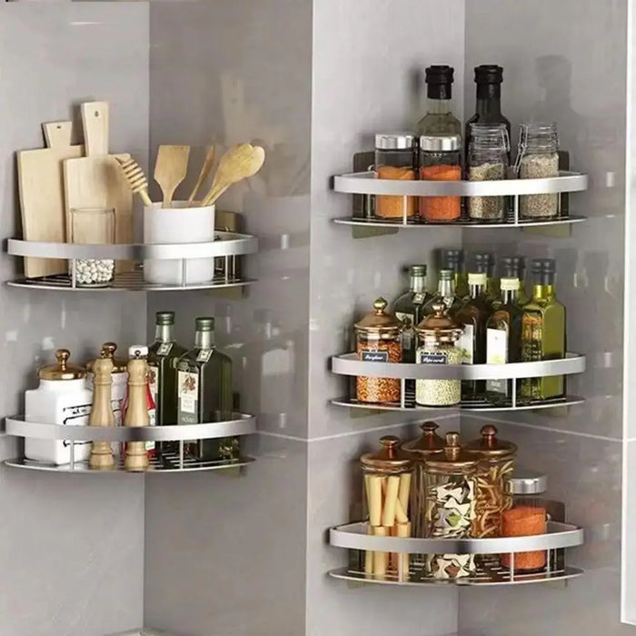 Tension-Mounted Stainless Steel Corner Shower Caddy — Single Tier