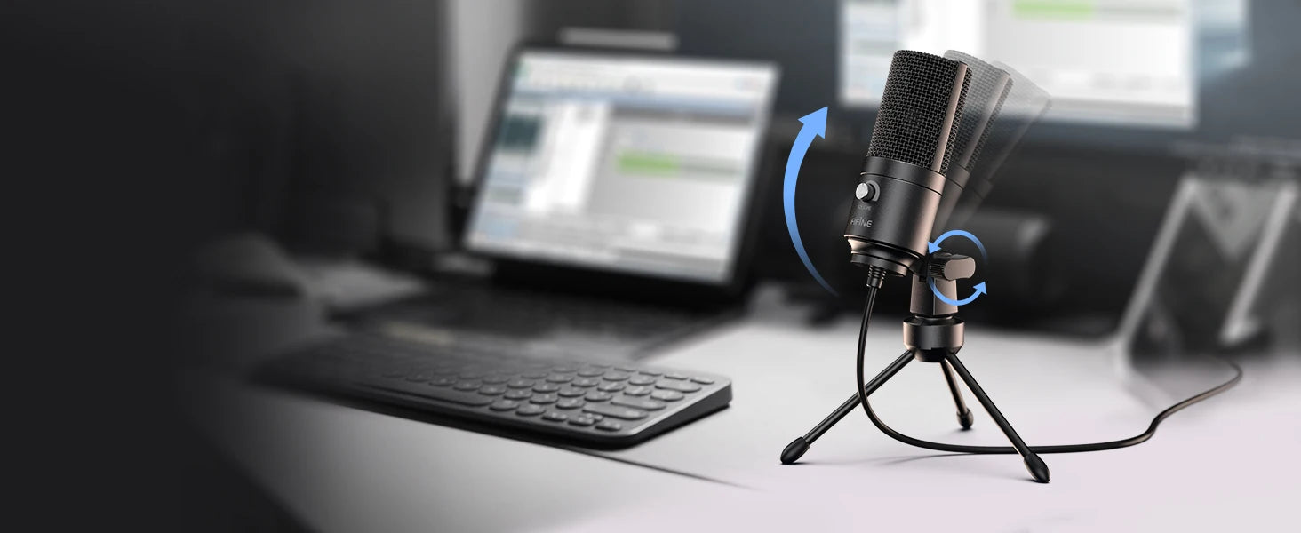 USB Condenser Microphone K669B — Metal Body, Cardioid, Gain Knob, USB Plug-and-Play