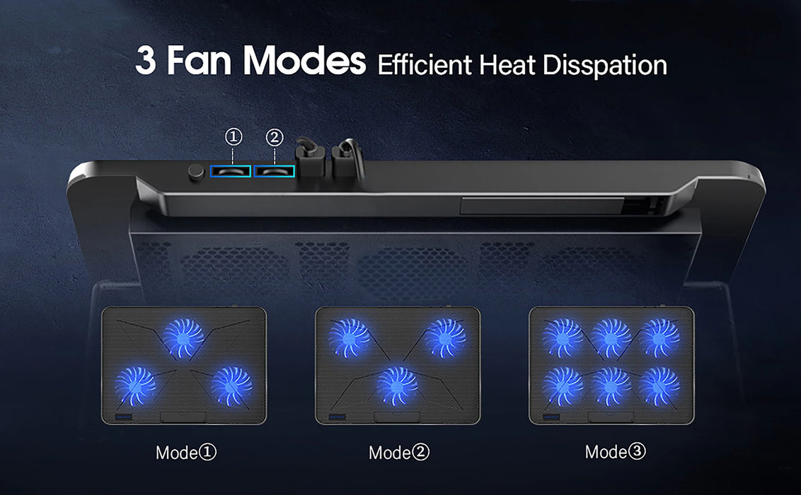 Laptop Cooling Pad for 12–17.3-inch Laptops — 6 Quiet Fans, 7-Stage Height & Phone Holder