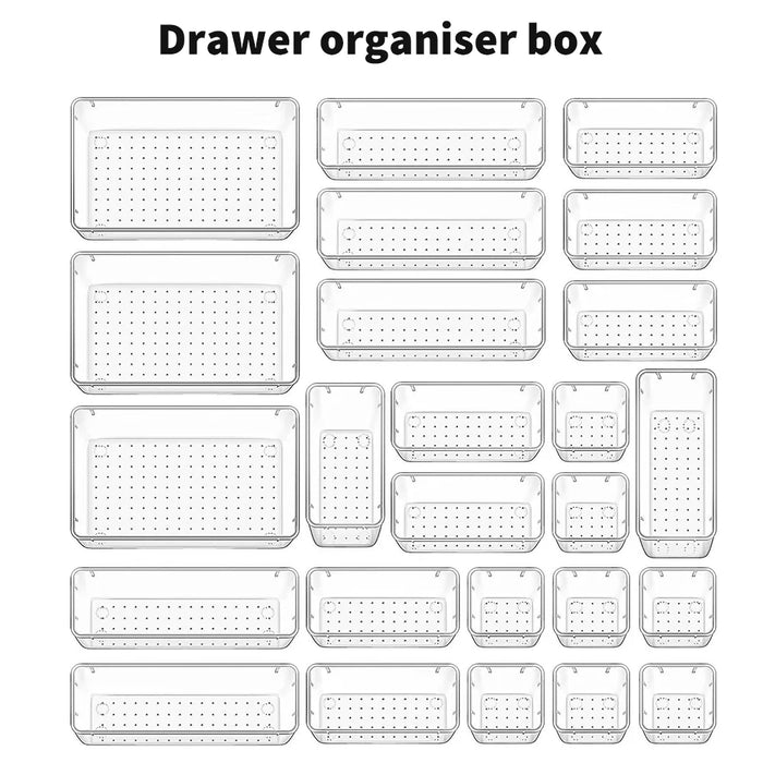 25pc Clear Drawer Organiser Set – PS Plastic Dividers & Storage Bins for Desk, Dresser, Makeup