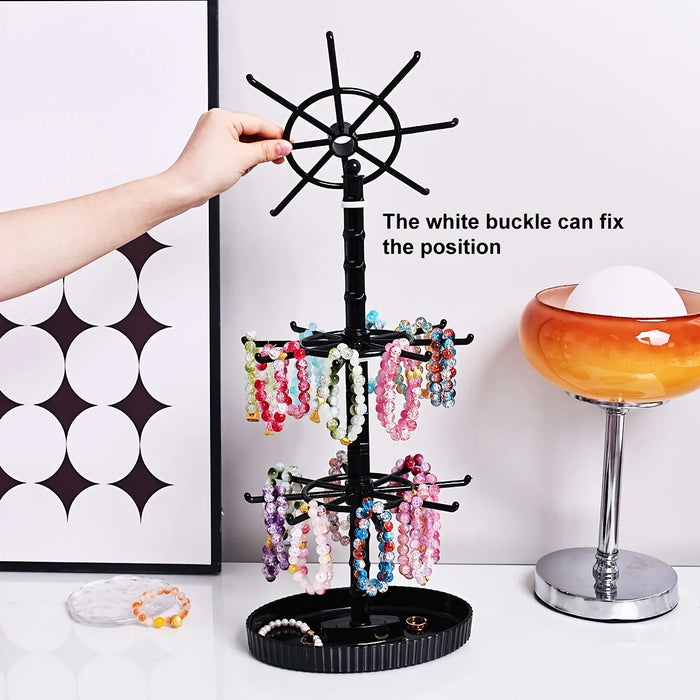 Rotatable 2- or 3-Tier Jewellery Display Stand — 16 or 24 Hooks, Black or Transparent